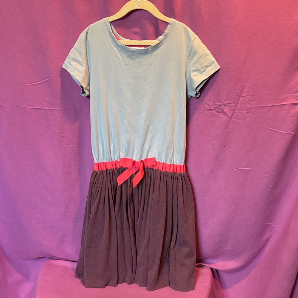 Hanna Andersson Blue and Purple Tulle Dress with Pink Bow